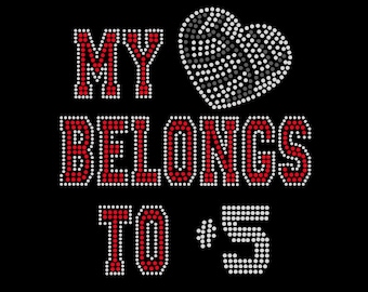 My Heart Belongs to... - Volleyball Mom Bling Shirt.  Customize Stone Color and Number