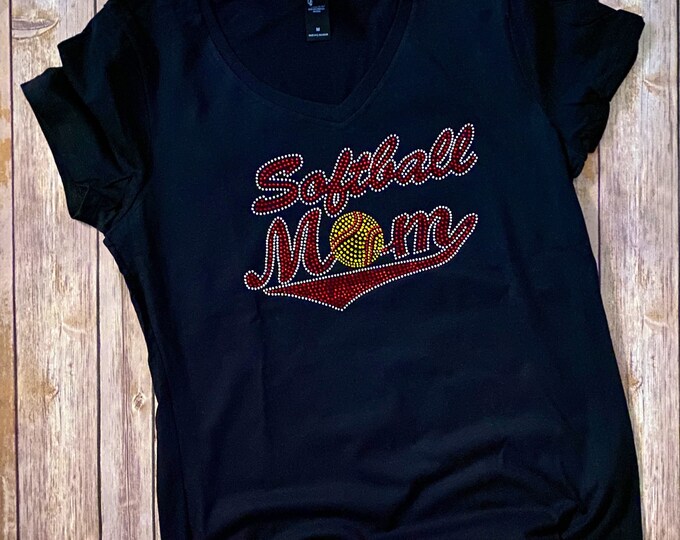Softball Mom Script with Tail Custom Bling Tee