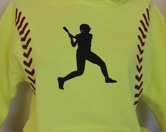 Softball Stitching and Batter Flock and Glitter Hoodie