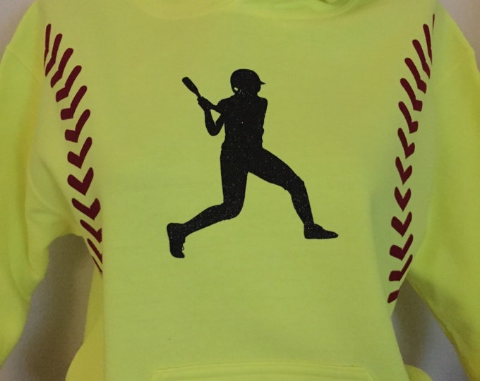 Softball Stitching and Batter Flock and Glitter Hoodie