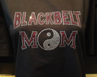 Blackbelt Mom with Ying/Yang Custom Bling T-Shirt