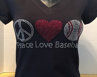 Peace-Love-Baseball Bling Shirt
