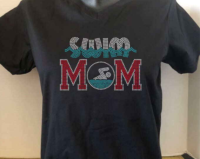 Swim Mom Rhinestone Tee (Customize Colors)