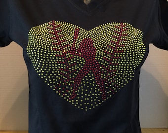 Love Your Softball Player with all your Heart Rhinestone Shirt