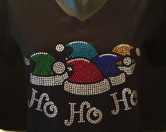 Ho- Ho- Ho --Holiday Santa Hats Bling Shirt