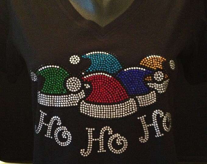 Ho- Ho- Ho --Holiday Santa Hats Bling Shirt
