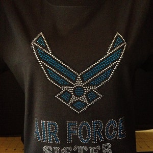 Air Force Sister Bling Rhinestone Black T-Shirt