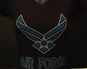 Air Force Bling Rhinestone Black T-Shirt