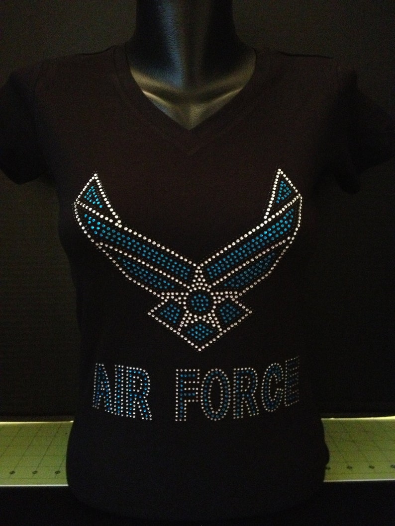 Air Force Bling Rhinestone Black T-Shirt image 1