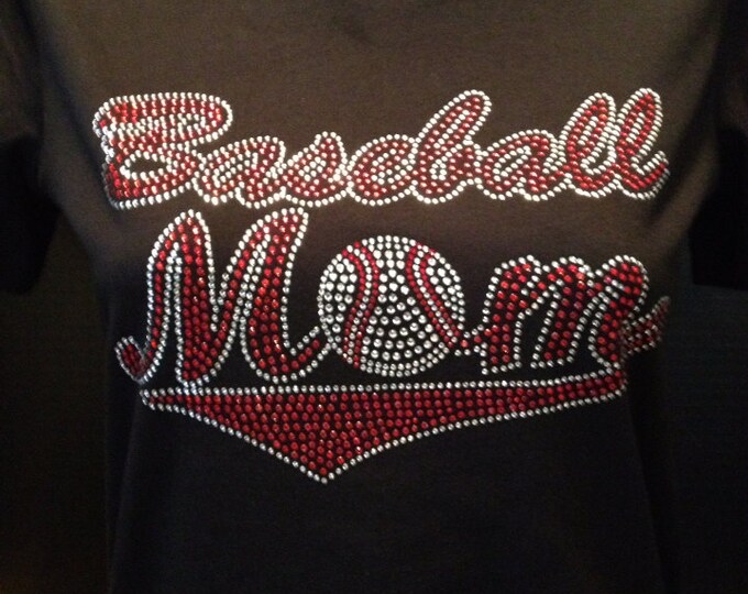 Baseball Mom Script with Tail Custom Bling T-Shirt