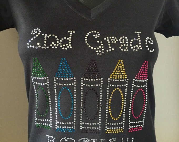 2nd Grade Rocks (Crayons) Custom Bling T-Shirt