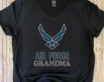 Air Force Grandma Bling Rhinestone Black T-Shirt
