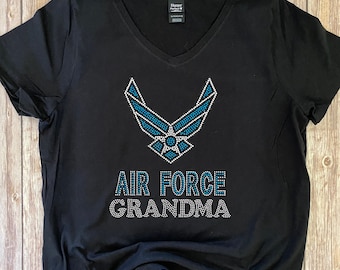 Air Force Grandma Bling Rhinestone Black T-Shirt