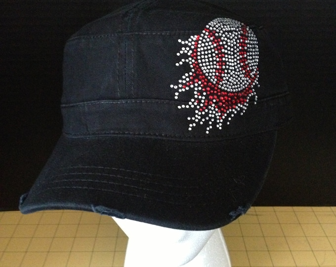 Flaming Baseball Rhinestone Embellished Military Style Cotton Hat