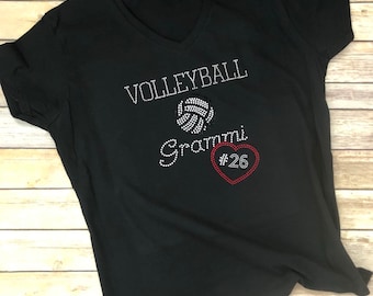 Volleyball Grammi with Heart and Number Bling Shirt