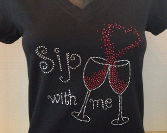 Sip With Me Bling Tee - Girls Night Out