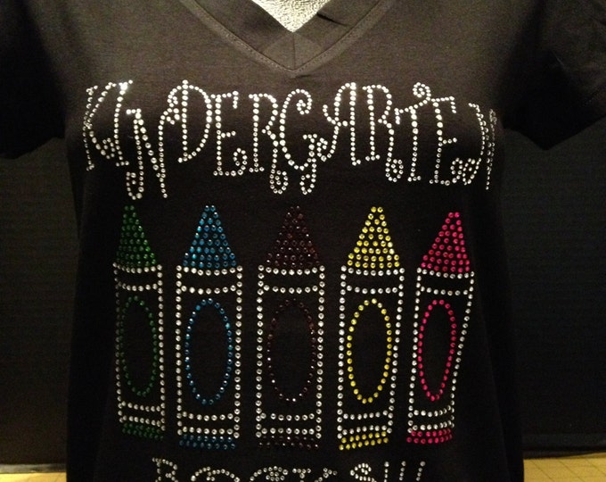 Kindergarten Rocks (Crayons) Custom Bling T-Shirt