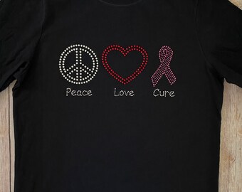Breast Cancer Awareness - Peace | Love | Cure Bling Shirt