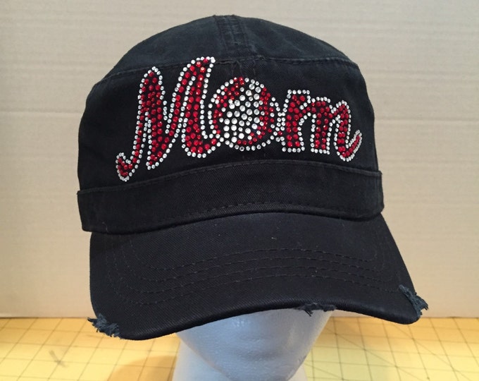 Baseball Mom Rhinestone Embellished Military Style Cotton Hat
