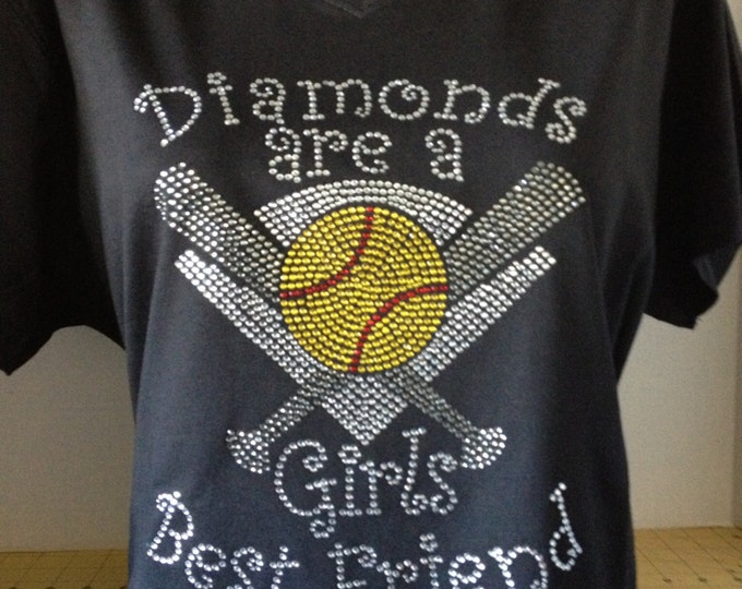 Diamonds are a Girl's Best Friend Softball Bling Shirt