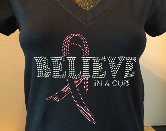 Believe in a Cure Bling Shirt - Breast Cancer Awareness Shirt