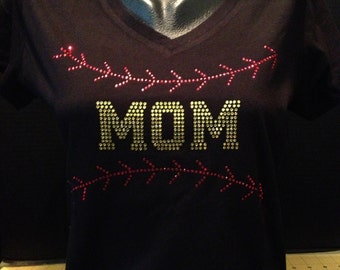 Softball Mom with Stitching Bling Shirt