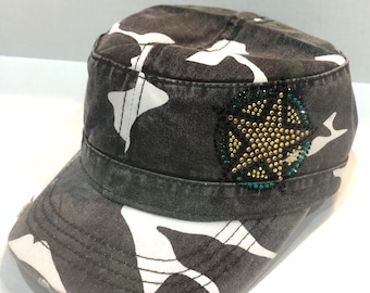 Army Star Rhinestone Embellished Camo Military Style Cotton Hat