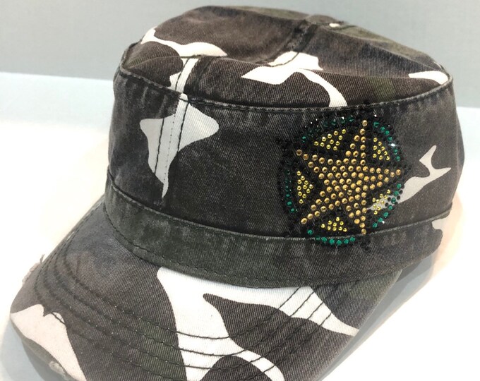 Army Star Rhinestone Embellished Camo Military Style Cotton Hat