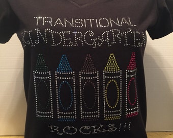 Transitional Kindergarten Rocks (Crayons) Custom Bling T-Shirt