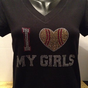 I Love My Girls - Softball Mom Bling Shirt