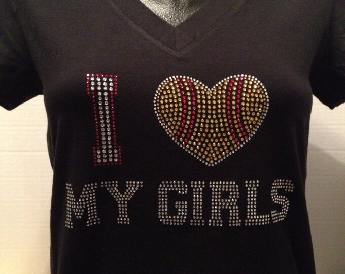 I Love My Girls - Softball Mom Bling Shirt
