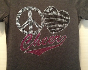 Peace-Love-Cheer Zebra Bling Shirt