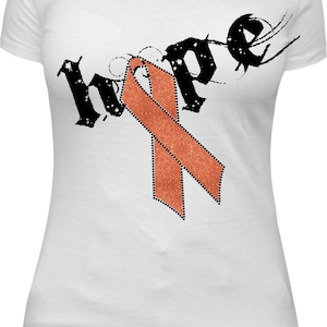 Kidney Cancer / Leukemia Awareness - Hope with Orange Glitter Ribbon and Rhinestone Shirt