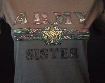 Army Sister Bling Rhinestone T-Shirt