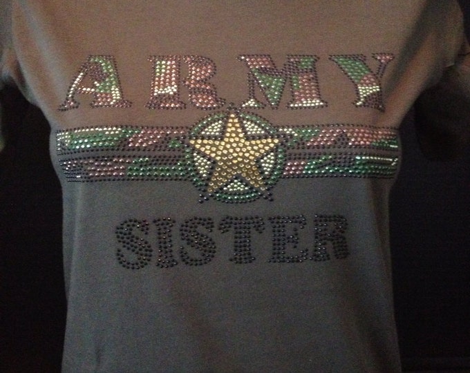 Army Sister Bling Rhinestone T-Shirt