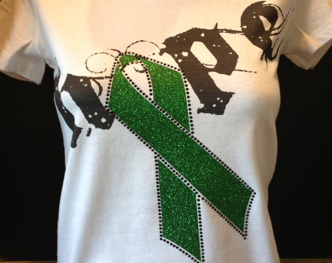 Kidney Disease / Liver Cancer Awareness - Hope with Green Glitter Ribbon