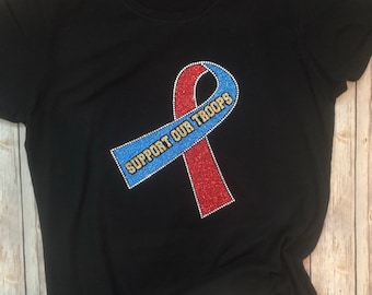 Support Our Troops Glitter and Rhinestone T-Shirt