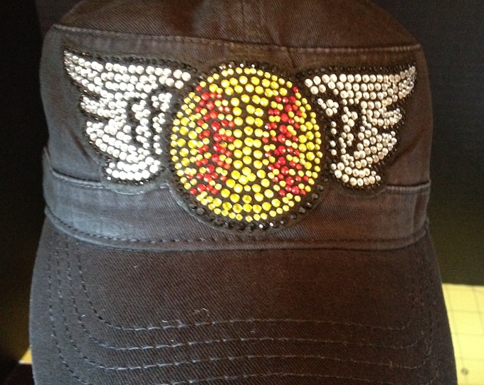 Bling Softball with Wings Embellished Hat