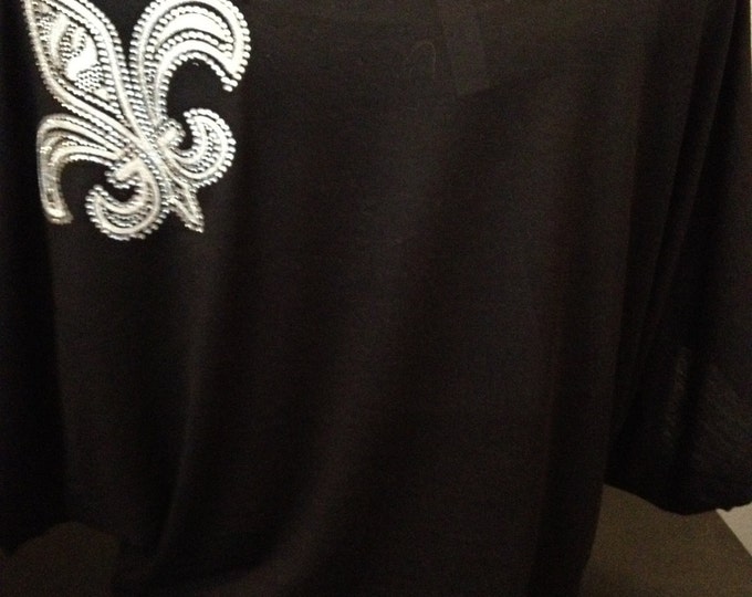 Silver Foil and Rhinestone Fleur de Lis Embellsihed Dolman Shirt