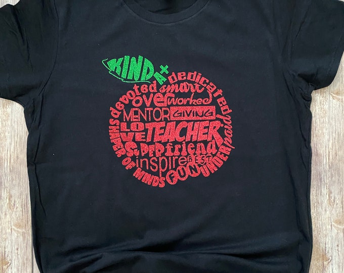 Teacher Subway Art Apple Glitter Shirt