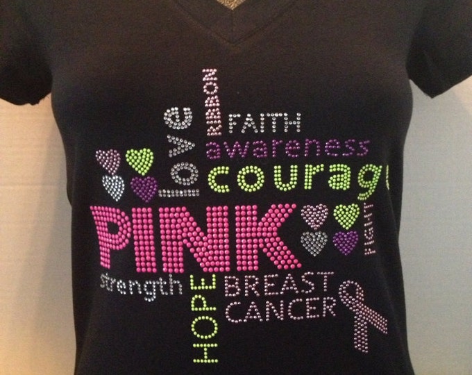 Encouraging Words Subway Art Bling Shirt - Breast Cancer Awareness Shirt