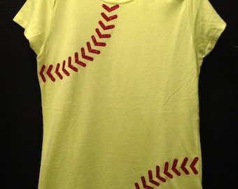 Neon Yellow Softball with Glitter Stitching Girls Shirt