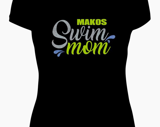 Makos Swim Mom Glitter & Vinyl Shirt