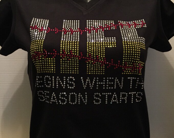Life Begins When The Season Starts (Baseball and Softball) Rhinestone Shirt