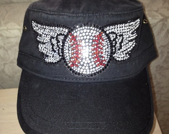Bling Baseball with Wings Embellished Corps Style (MI) Cotton Hat