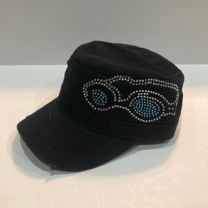 Swim Goggles Rhinestone Embellished Military Style Cotton Hat