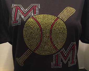 Softball Mom with Bat Rhinestone Tee