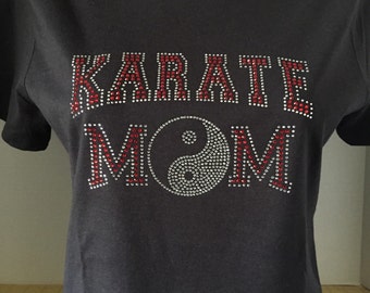 Karate Mom with Ying/Yang Custom Bling T-Shirt