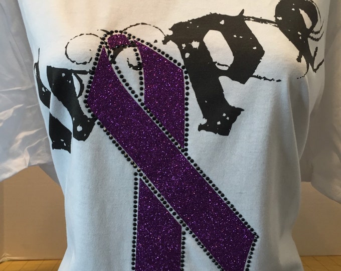 Hope with Purple Glitter Ribbon - Pancreatic Cancer Awareness Rhinestone Shirt