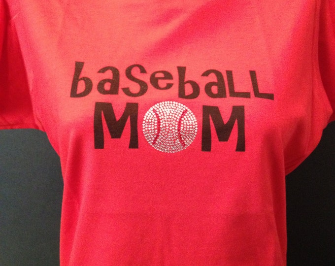SALE - SALE - BLOWOUT - Baseball Mom Bling and Print Junior Crew Shirt  - Multiple Colors